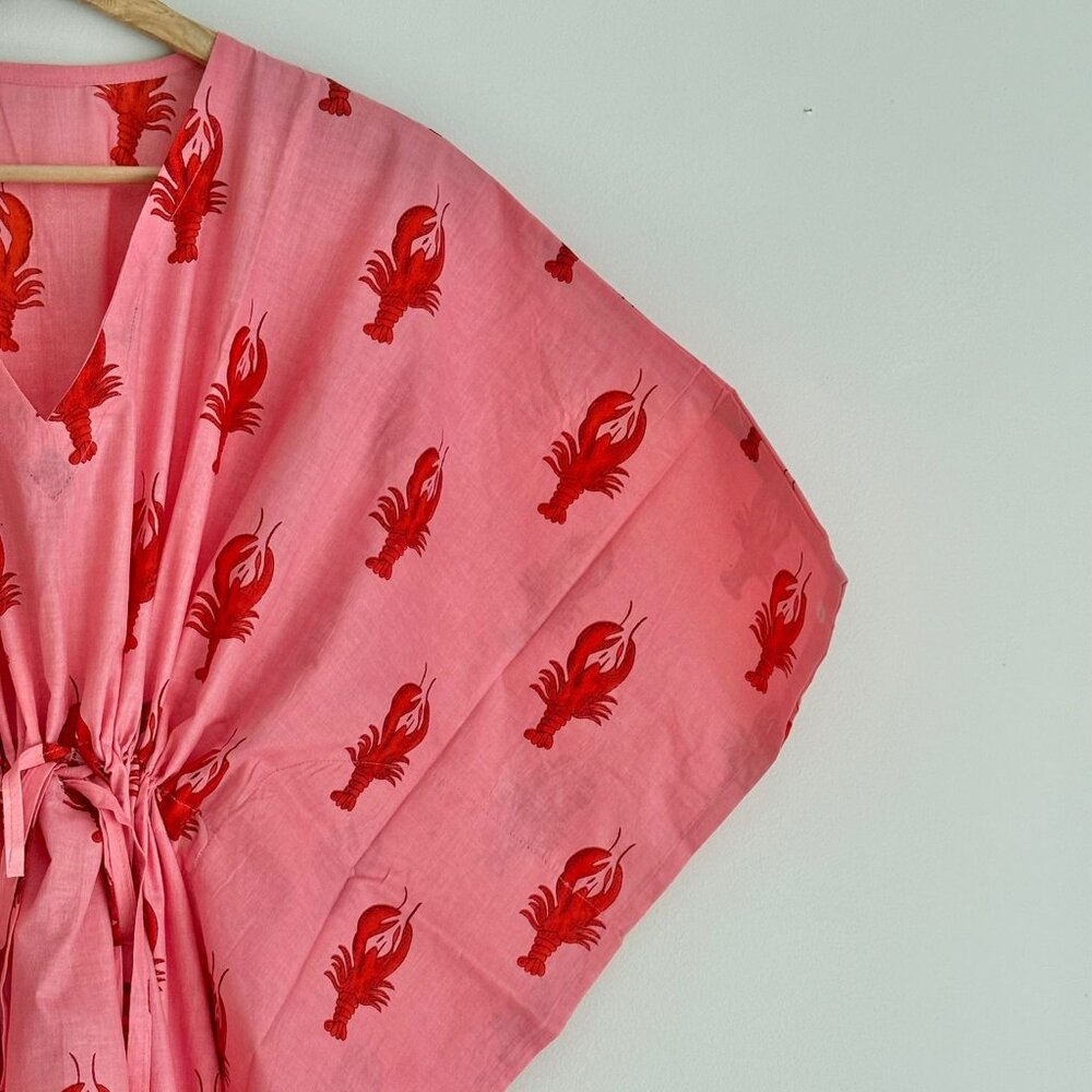 BRAND NEW Pink Holiday Kaftan Dress Winter Style Gift Hand Block Printed Caftan - Picture 4 of 5